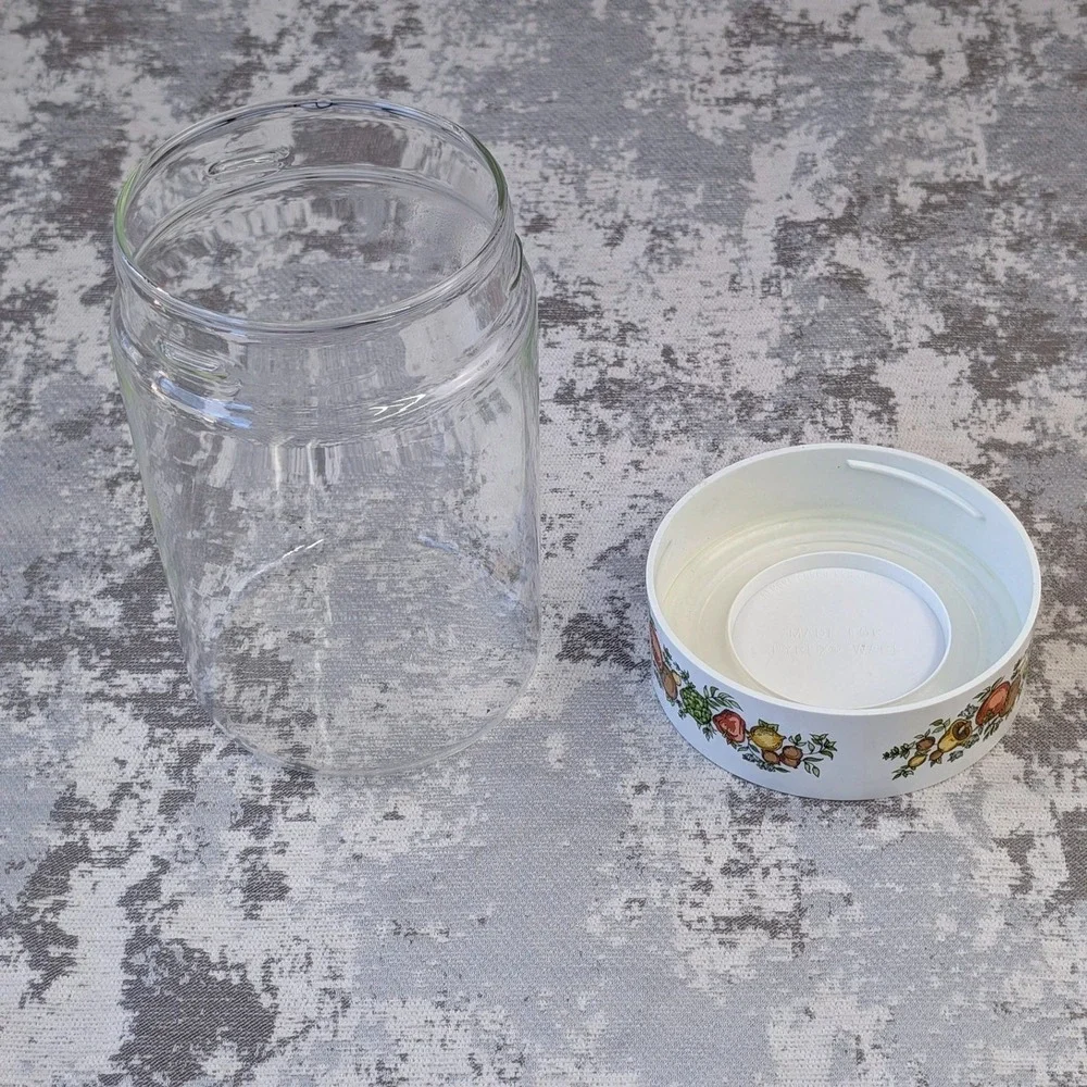 Vintage Pyrex Ware Glass Canister Jar Kitchen Storage Fruit Floral Lid White
